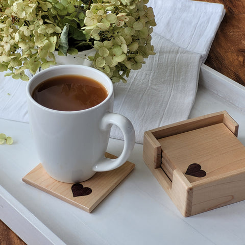 Maple Coasters with Heart inlay set of 4