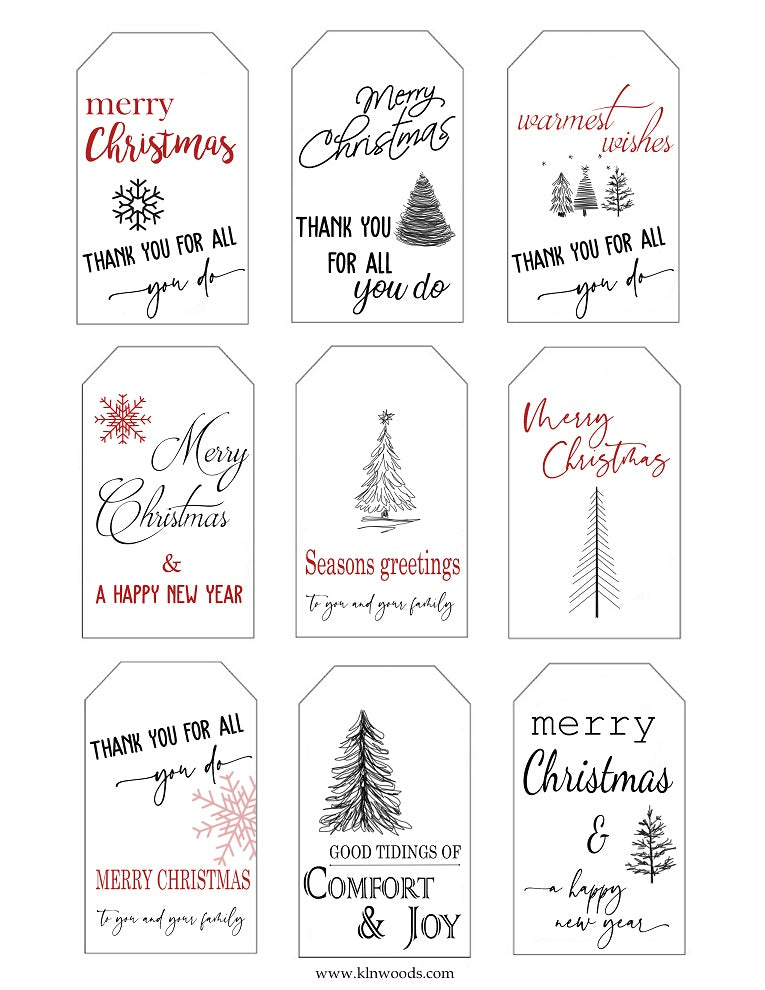 Printable Christmas Gift Tags KLN Woods